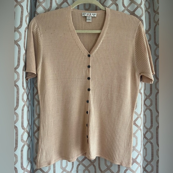 Studio Cream Ribbed Button Down Shirt - Picture 1 of 5
